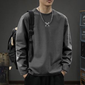 American Pure Cotton Long Sleeves T-Shirt Men Autumn and Winter Loose-Fitting plus Size Pullover White Liner Tops Boys Bottoming Shirt