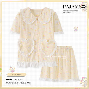 Qike Pure Cotton Summer Sleepwear Short Sleeve Home Clothes Womens Cute Chef Pancake Design Anti-Protrusion Comfortable Nightgown