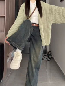 QIANCHANGNAAI | American Retro Loose Wide Leg Jeans Female Spring New High Waist Vintage Washed