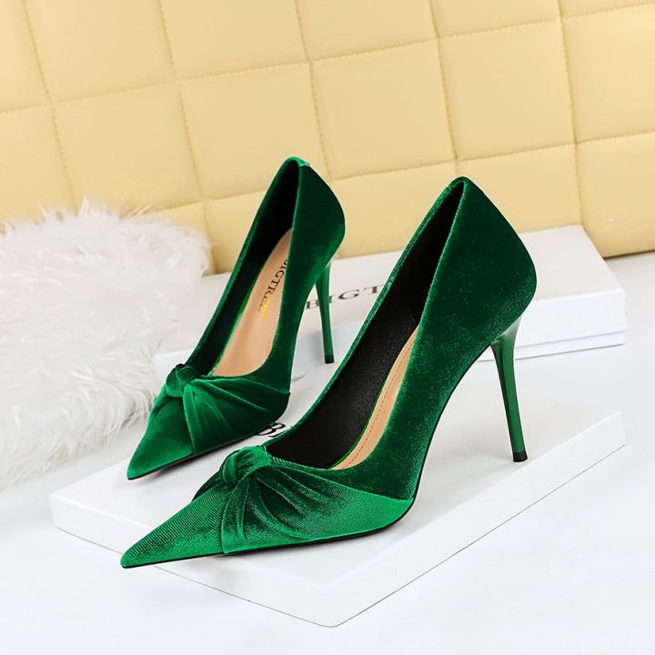 YUCHEN 3.94 inches High Heels for Women With Heel Ladies Stiletto Pointed Toe Banquet Green Pumps Heeled Shoes Size 34 43 Lazada PH