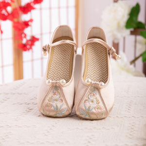 DTHN | Retro Cheongsam Shoes With Embroidery Thick Heel Soft Bottom Anti-Slip Beijing Style Womens Footwear Casual Round Toe Spring