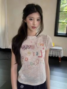 Áo Thun Nữ Tay Ngắn in Họa Tiết Graffiti Phong Cách Mỹ Mùa Hè Cổ Tròn Mỏng Ôm Vừa Vặn Thon Gọn Vai Áo Thun Thời Trang