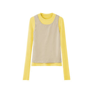 Loala Office Layered Color Block Slim Fit Vest Long Sleeve T-Shirt Two-Piece Set Casual Style Womens Cotton Blend Springwear