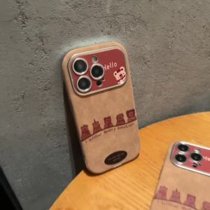 น่ารักการ์ตูนห้าหมีน้อยสีน้ำตาลหนังแบบกรณีศัพท์สำหรับ iPhone 16 15 14 13 12 11 Pro ปลอก Max สวม A แขวนเชือกป้องกันการล่มสลายฝาครอบป้องกันสำหรับ IPhone15Promax กรณี