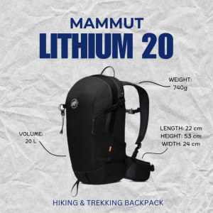 MAMMUT Lithium 20 - Lightweight Hiking and Trekking Backpack (Black)