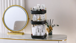 Rak Kosmetik Berputar 2 Lapis – Organizer Meja Rias untuk Skincare & Makeup