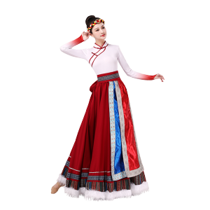 Tibetan Dance Costume Womens Large Swing Skirt Art Exam Training Dress Tibetan Dance Performance Wear Minority Square Dance Dress