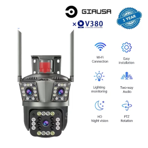 V380 Pro Kamera CCTV IP Luar Ruangan WiFi 1080P Pemantauan definisi tinggi tahan air tiga lensa PTZ HD