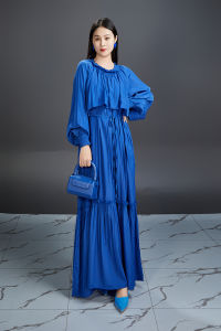 Elegant Pure Color round Neck Straight Tube Dress Womens Fashion Autumn New Style Chiffon Material Midi Skirt Chic Dress