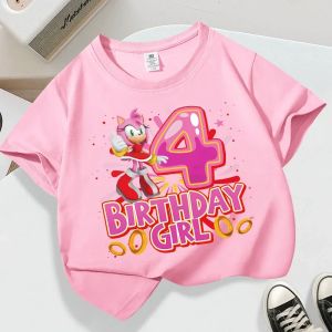 Bandai | Summer Breathable T-shirts Short Sleeves Shirt Gift Sonics New Pink T-shirt for Girls Birthday Number 1-9 Cute Cartoon White Tee