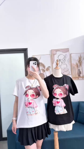 Áo thun nữ local brand Gucaa Việt Nam in hình bé gái uống nước dễ thương màu trắng đen freesize