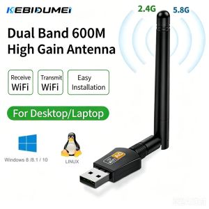 Kebidumei | Kebidumei AC600 USB Wifi Adapter Dual Band 2.4G 5G 600Mbps Network Card WiFi Receiver 802.11b/n/g/ac for Computer PC 8811 Chips