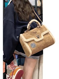 Autumn Winter Womens Large Capacity Lamb Fur Handbag Shoulder Crossbody Bag Document Bag Soft Tote Bag Casual Style