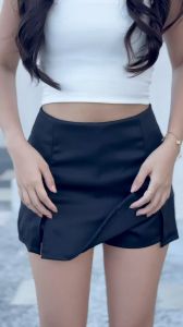 XARA＆CO Womens Korean High Waisted Short Skorts Slim Fit Mini Skirt Pants Skirt with Safety Inner Shorts