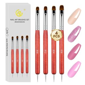 4PCS เจลฝรั่งเศส Builder ชุดแปรงเล็บ-Double-Ended อะคริลิค Dotting & แปรงเล็บสําหรับการออกแบบเล็บ