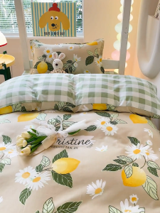 Dansunreve Ready Stock 4in1 Floral INS Style Bedsheet Set Canada cotton Flat Sheet + Quilt Cover + Pillowcase Bedding set Single/Double/Queen Bedding