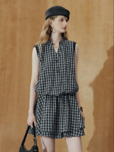 FAMANXUAN | Sleeveless Retro Checkered Waist-Cinching Dress