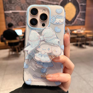 Cute Cartoon Cinnamon Dog Phone Case for Apple 16Promax Full Cover Butterfly Knot Stand Female Style Anti-Fall Protection Shell