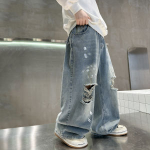 Boys Summer Thin Denim Pants Tear Style Mosquito Proof Long Trousers Cool Boys Jeans Fashionable Childrens Clothing