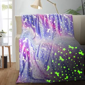 Ins Luxury Trend Unicorn Dinosaur Large Size Glow-in-the Dark Blanket Blanket Double-sided Flannel Glow Blanket for Children