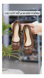 Giày Cao Gót Nữ 5cm Mũi Vuông Gắn Khóa Nhỏ Êm Chân Pixie H436
