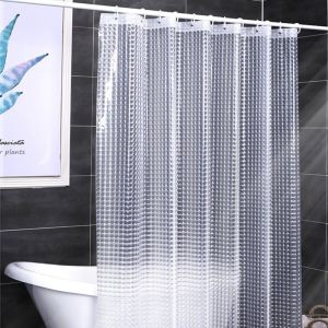 Bathroom Shower Curtain Waterproof Bathtub Bathing Curtains Easy Clean and Wipe PEVA Mildew Proof Shower Curtains with Hooks