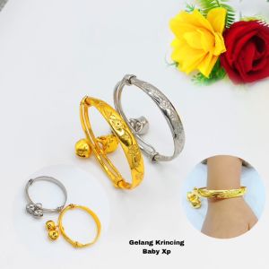 Bandar Titanium Acc Gelang Tangan Krincing Baby Ukir Bunga Warna 24k Lapis Emas Anti Karat Anti Luntur Imut
