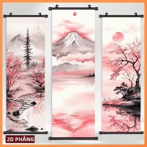 VIKAMA Hoa Anh Đào Núi Phú Sĩ Tấm Thảm Màu Hồng Sakura Treo Tường Cho Phòng Ngủ Phòng Khách Có Thể Giặt Bằng Máy Phông Nền Polyester