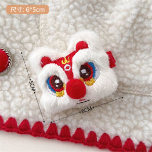 New Year Plush Lion Toy Hairpin Decoration Trendy Chinese Style Girls Heart Ponytail Holder Decorative Brooch Pin