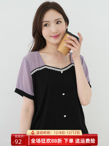 Aiyiqige Large Size Lace Short Sleeve Square Collar Patchwork Overhead Summer Top for plus Size Women French Style T-Shirt