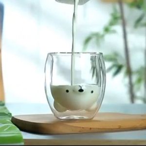 Gelas Kaca Double Wall Kartun Lucu Estetik Tahan Panas Dingin 250 ml