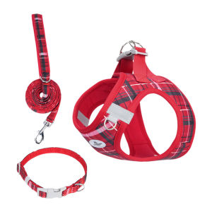 HamshMoc Pet Harness Leash And Collar Set Reflective Adjustable No Escape Breathable Mesh For Outdoor Walking