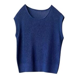 YUEZHONGWEI | Dopamine Blue Ice Silk Linen Knitted Short Sleeve T-Shirt Women Summer Slim Fit Sleeveless Tank Top Vest Upper Apparel