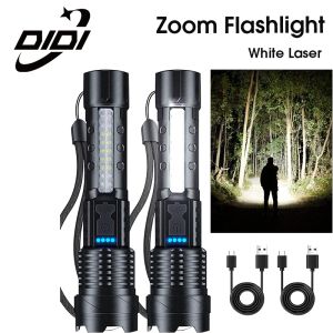 DIDI 80000LM LED Flashlight Strong Light Rechargeable Waterproof Zoomable Super Bright Torch Light with COB Side Lights 7 Modes Lampu Suluh White Laser Light
