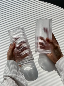 Ins Style Vertical Stripe Coffee Mugs for Cafe Heat Resistant Water Glass Cups Glass Cup Juice Cup