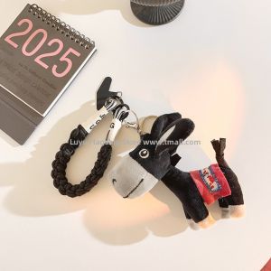 Cute Cartoon Black Miniature Donkey Doll Phone Case Nylon Woven Bracelet Lanyard Fun Versatile Womens Bag Pendant Keychain Earphone Cover Handheld Anti-Lost