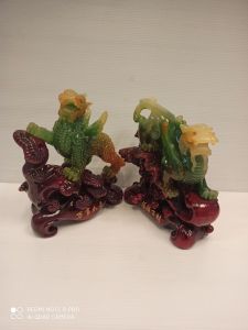 ปี่เซี่ยะคู่สีหยกตัวผู้เหยียบหยู่อี่เห็ดหลินจือตัวเมียเหยียบหยู่อี่แปะใช้ ขนาดสูง9นิ้ว ราคาคู่ละ800บ.