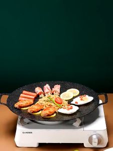 Chảo Đá Nướng Thịt Hàn Quốc Vỉ Nướng BBQ Size 34cm - Chảo Quánh Gang Chống Dính Đa Năng Không Cần Dầu Chiên Xào Rán