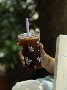 Large Capacity Blue Lotus Water Cup Tritan Coffee Cup High Aesthetic Value with Straw for Women Office Personal Drinking Cup