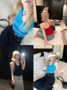 เสื้อกั๊กสั้นถักแบบสวมคอสำหรับผู้หญิงในช่วงฤดูร้อน เสื้อกล้ามแขนกุดแบบสวมคอแบบพิเศษสไตล์ไทย เสื้อคลุมแบบสวมหัวสีพื้นบาง