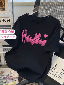 Summer Loose Fit Cotton T-Shirt Womens plus Size Short Sleeve Printed Letter Half Sleeve Casual round Neck Top for plus Size