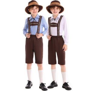 Alpine Village Boy Costume Blue Plaid Overalls National Boy Outfit Halloween Beer Festival Clothes Childrens Performance Clothes