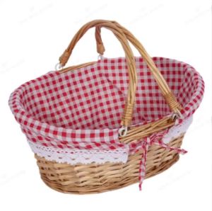 Woven Picnic Basket Woven Basket Folding Handle Portable Eco Friendly Rattan Picnic Basket for Bathroom Gift Rattan Woven Basket