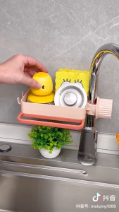 Two-way faucet shelf Kitchen Sponge Rack Steel Ball Soap Drain Dish Cloth Sink bathroom storage rack