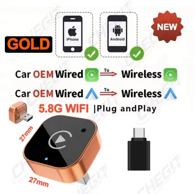 2026 New Wired to Wireless 2in1 CarPlay Wireless Adapter Android Auto Bluetooth 5.8G WIFI Auto Fast Connect AI Smart Box