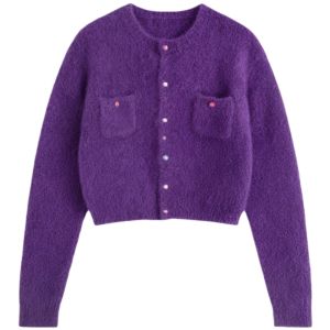 CHOEFULYN | Áo Cardigan Len Knit Tweed Tím Chic