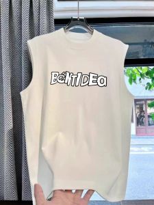 Áo Vest Không Tay Cotton Mỹ Cổ Điển Cho Nam Mùa Hè 2025 Thời Trang Đường Phố Rộng Rãi Phong Cách Thường Ngày in Chữ