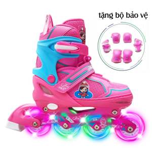 Giày Patin Papaison KID 3 Hồng Full 8 Bánh Sáng có nút TĂNG / GIẢM SIZE