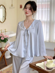 Bộ Đồ Ngủ Lụa Dài Tay Mùa Hè Cho Nữ Bộ Đồ Mặc Nhà Thoải Mái Ngọt Ngào Và Dễ Thương Bộ Đồ Mặc Ngoài Trời Bằng Vải Lụa Polyester