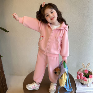 Girls Hooded Zipper Cardigan Sweatshirt Set Spring New Cartoon Casual Wear Two-Piece Set Korean Style Childrens Clothing